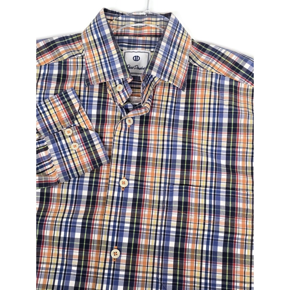 David Donahue Mens Multi Color Plaid Button Down Shirt 100% Cotton Size M